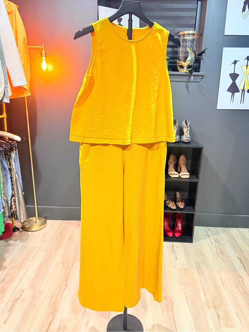 SHEIN Mustard Yellow 2 Piece Wide Leg Pants Set